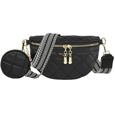 NIYUTA Stylische Bauchtasche Damen Veganes Leder als Crossbody und Umhängetasche Tragbar Mit Kartenschlitz 5cm Breiter Gurt-Schwarz Geldbörse von NIYUTA