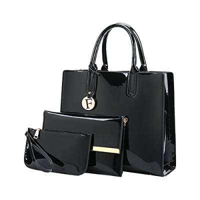 NIYUTA damen handtasche Mode Lackleder umhängetasche Hohe Kapazität Mutter und Tochter Tasche 3-teiliges Set Schultertaschen schwarz von NIYUTA