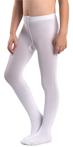 NOQ Mädchen Dicke Strumpfhose Corina Plain 120 DEN Warmfüßige Leggings Kinderzimmer Ballett Tanzklasse Blickdichte, Bianco 104/110 cm von NOQ