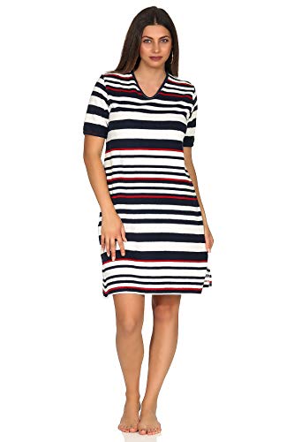 Damen Frottee Strandkleid Nachthemd Kurzarm in maritimer Streifen Optik - 102 214 93 920, Farbe:Marine, Größe2:44/46 von Normann