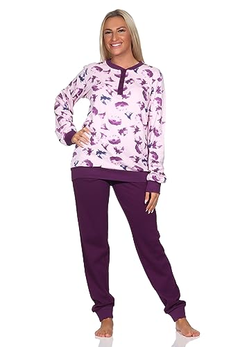 Normann Damen Interlock Schlafanzug lang mit Bündchen in edler Optik, Farbe:rosa, Größe:56-58 von Normann