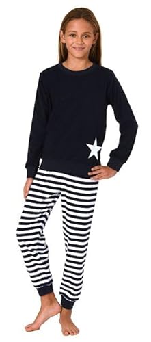 Normann Kuscheliger Mädchen Frottee Schlafanzug mit Bündchen in Sterne-Optik, Farbe:Navy, Größe:140 von Normann