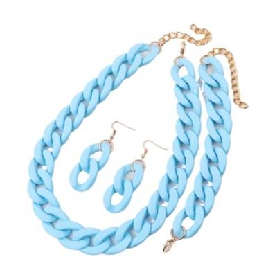 NOVINS Acryl Chunky Kette Choker Halskette für Frauen Lange Ketten Halsbänder Halsketten Set (Farbe: Hellblau) von NOVINS
