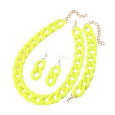 NOVINS Acryl Chunky Chain Choker Halskette für Frauen Lange Ketten Halsbänder Halsketten Set (Farbe: Neongelb) von NOVINS