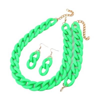 NOVINS Acryl Chunky Kette Choker Halskette für Frauen Lange Ketten Halsbänder Halsketten Set (Farbe: Neongrün) von NOVINS