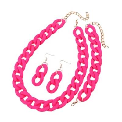 NOVINS Acryl Chunky Chain Choker Halskette für Frauen Lange Ketten Halsbänder Halsketten Set (Farbe: Neonrosa) von NOVINS