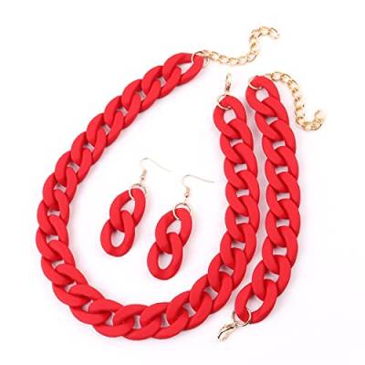 NOVINS Acryl Chunky Kette Choker Halskette für Frauen Lange Ketten Halsbänder Halsketten Set (Farbe: Rote Farbe) von NOVINS