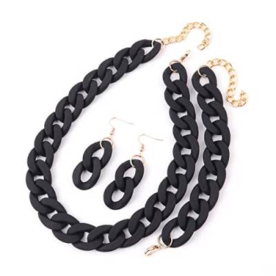 NOVINS Acryl Chunky Kette Choker Halskette für Frauen Lange Ketten Halsbänder Halsketten Set (Farbe: Schwarze Farbe) von NOVINS