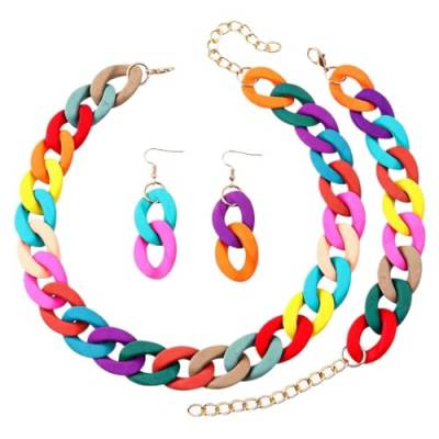 NOVINS Acryl Chunky Chain Choker Halskette für Frauen Lange Ketten Halsbänder Halsketten Set (Farbe: gemischte Farben 1) von NOVINS