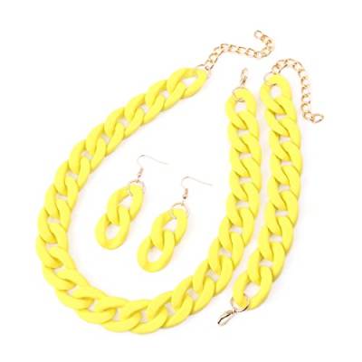 NOVINS Acryl Chunky Kette Choker Halskette für Frauen Lange Ketten Halsbänder Halsketten Set (Farbe: Gelb Farbe) von NOVINS