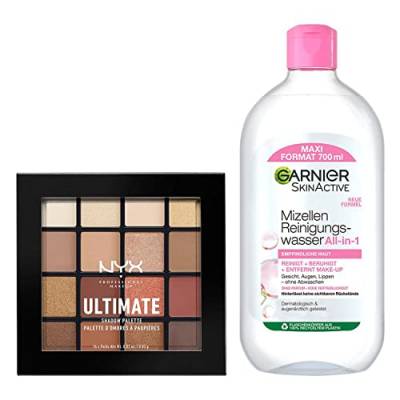 Garnier und NYX Augenmakeup Routine Set, Mit Garnier Mizellen Reinigungswasser und NYX Ultimate Shadow Palette, Für einen trendigen Look und einfaches Abschminken, 2-teilig von NYX PROFESSIONAL MAKEUP