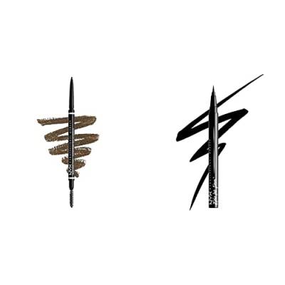 NYX Professional Makeup Augenbrauenstift, Micro Brow Pencil, Beidseitig mit ausdrehbarem Augenbrauenstift und Bürstchen & Epic Ink Eye Liner, Filzstift, Wasserfest, Vegane Formel, Shade 01 von NYX PROFESSIONAL MAKEUP