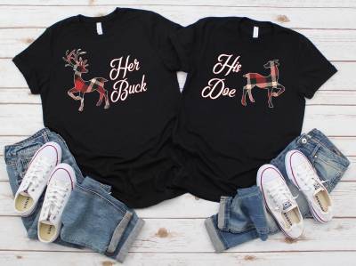 Ihr Buck, His Doe, Buack & Boyfriend Freundin, Buck Christmas Matching, Paar Buffalo Plaid, Weihnachten von NZGiftsDesign