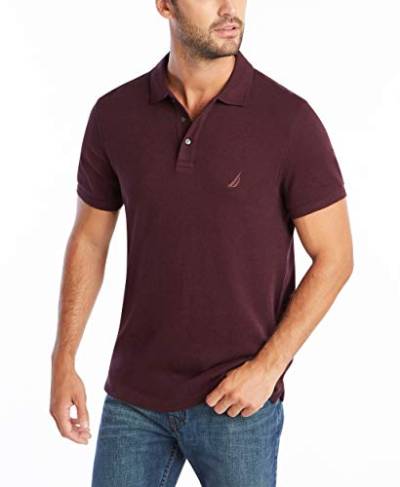 Nautica Herren Classic Fit Short Sleeve Solid Soft Cotton Polo Shirt Poloshirt, Schiffswrack Burgundy Heather, Mittel von Nautica