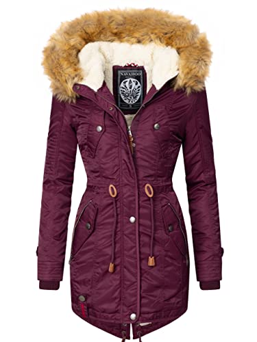 Navahoo Damen Wintermantel Warmer Parka lang mit Kapuze La Viva Weinrot Gr. M von Navahoo