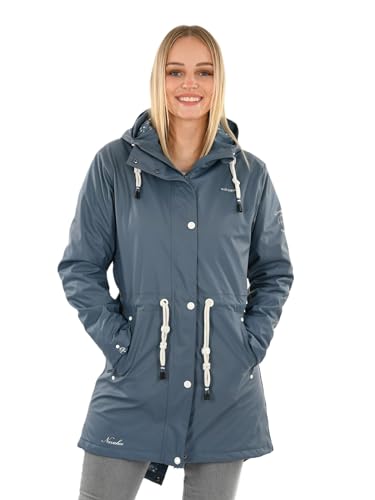 Navahoo Damen Winter Regenjacke mit Kapuze Regenmantel Teddyfell Wasserabweisend B925 [B925-Flower-Dusty-Blue-Gr.S] von Navahoo