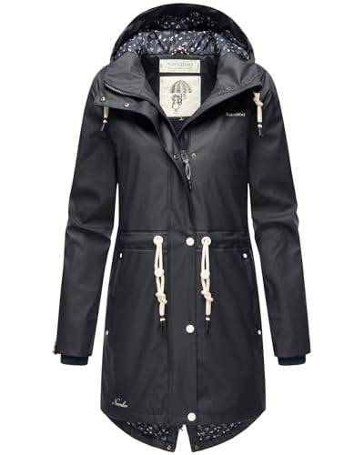 Navahoo Damen Winter Regenjacke mit Kapuze Regenmantel Teddyfell Wasserabweisend B925 [B925-Flower-Navy-Gr.L] von Navahoo