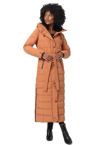 Navahoo Damen Winter Stepp Mantel Wintermantel gesteppt lang warm Kapuze B974 [B974-Teil-Cinnamon-Gr.M] von Navahoo