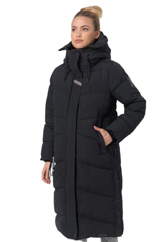 Navahoo Damen Winterjacke Stepp Winter Jacke lang gesteppt warm Kapuze B961 [B961-Kuschelm-Schwarz-Gr.L] von Navahoo