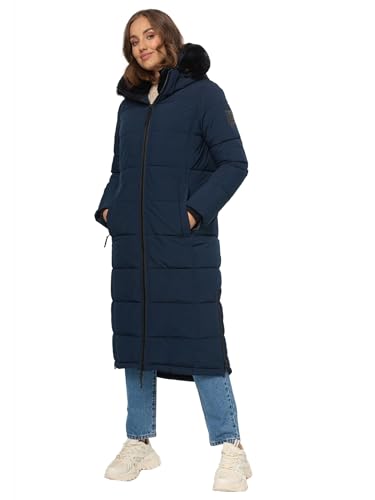 Navahoo Damen lange Winterjacke Mantel warme Winter Jacke gesteppt mit Teddyfell Parka Wintermantel B990 [B990-Knuddelfee-Navy-Gr.XL] von Navahoo