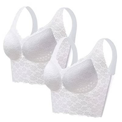 Necalisi büstenhebe Damen Weiß (2pcs) Damen Blumen Übergröße Ungefüttert mit Stickspitze Ohne Buegel Bralette Bustier Bequemer Gepolstert Spitze BH BH Damen Push up 110B von Necalisi