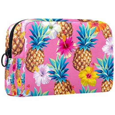 Kosmetiktasche für Frauen,kleine Make-up-Tasche für Geldbörse,Blumen und Ananas,Reisekosmetiktasche,Make-up-Tasche von NigelMu