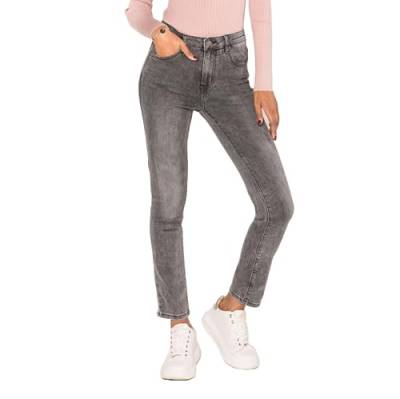 Nina Carter Q1803 Damen High Waist Straight Leg Jeans - Regular Fit Jeanshose mit geradem Beinschnitt Used-Look, Grau (Q1803-7), XS von Nina Carter