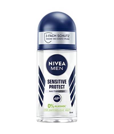 NIVEA MEN Sensitive Protect Deo Roll-On (50 ml), Antitranspirant für sensible Haut, Deodorant schützt 48h vor Achselnässe, ohne die Haut zu reizen von Nivea Men