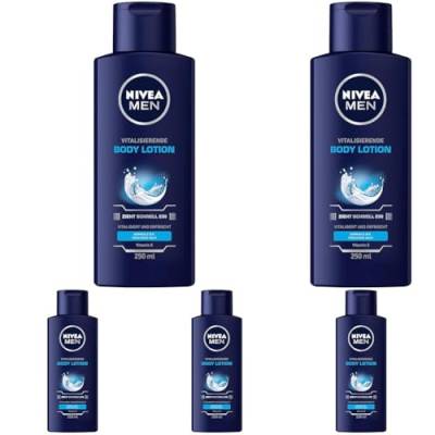 NIVEA MEN Vitalisierende Bodylotion, vitalisierende Körperpflege spendet 24+ Stunden Feuchtigkeit, Körperlotion mit Vitamin E für intensiv gepflegte Haut (250 ml) (Packung mit 5) von Nivea Men