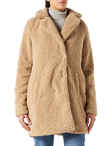 NOISY MAY Damen Langer Kunstfell Mantel | Warme Teddy Winter Jacke | Lamm Plüsch Parka ohne Kapuze NMGABI, Farben:Beige, Größe:36 von Noisy may