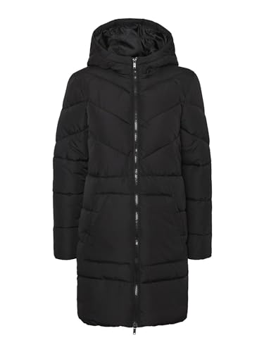 NOISY MAY Damen Lange Puffer Jacke | Warmer Stepp Wintermantel mit Kapuze | Wattierter Blouson NMDALCON, Farben:Schwarz, Größe:42 von Noisy may