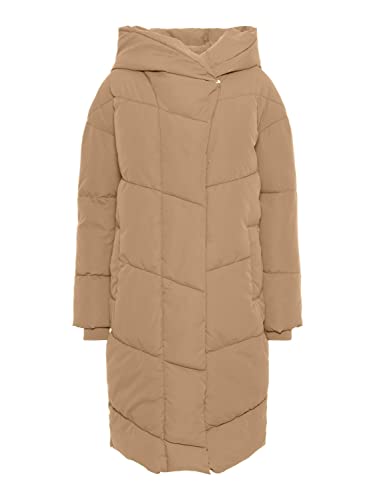 NOISY MAY Damen lange Winter Steppjacke NMTALLY wattierte Puffer Parka Große Kapuze Oversized, Farben:Beige, Größe:L von Noisy may