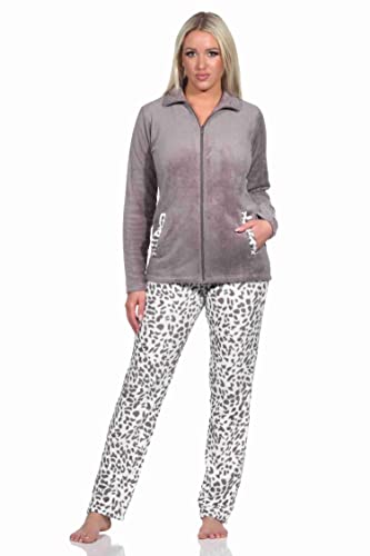 Normann Damen Hausanzug Homewear aus Coralfleece im Animal Look, Farbe:braun, Größe:36/38 von Normann