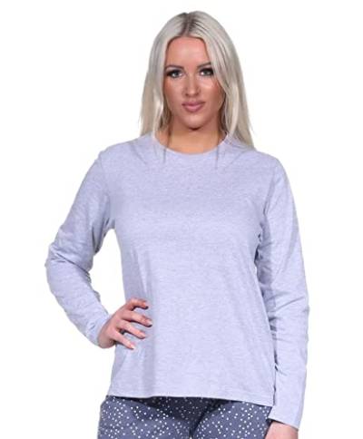 Normann Damen Langarm Schlafanzug Pyjama Oberteil Shirt Mix & Match in unifarben, Farbe:blau-Melange, Größe:44-46 von Normann