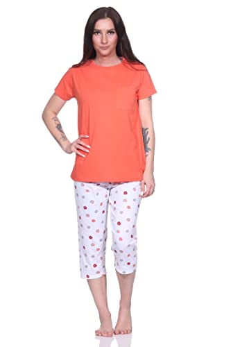 Normann Damen Pyjama Schlafanzug mit 3/4 Capri Hose und lässigem Design, Farbe:apricot, Größe:36-38 von Normann