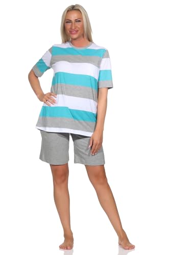 Normann Damen Shorty Pyjama Kurzarm in Blockstreifenoptik - auch in Übergrössen, Farbe:grün, Größe:44-46 von Normann