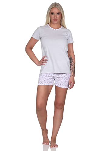 Normann Floraler Damen Shorty Schlafanzug, Pyjama mit kurzen Shorts und Ringeln, Farbe:grau, Größe:36-38 von Normann