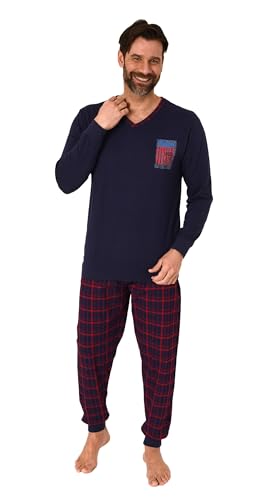 Normann Herren Langarm Schlafanzug mit Bündchen und Karierter Jersey Hose, Farbe:Navy, Größe:48 von Normann