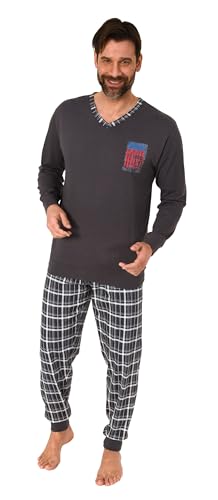 Normann Herren Langarm Schlafanzug mit Bündchen und Karierter Jersey Hose, Farbe:anthrazit, Größe:48 von Normann