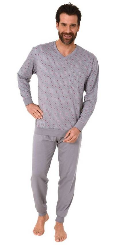 Normann Pyjama Herren Schlafanzug langarm mit Bündchen und V-Hals - 102 518 von Normann