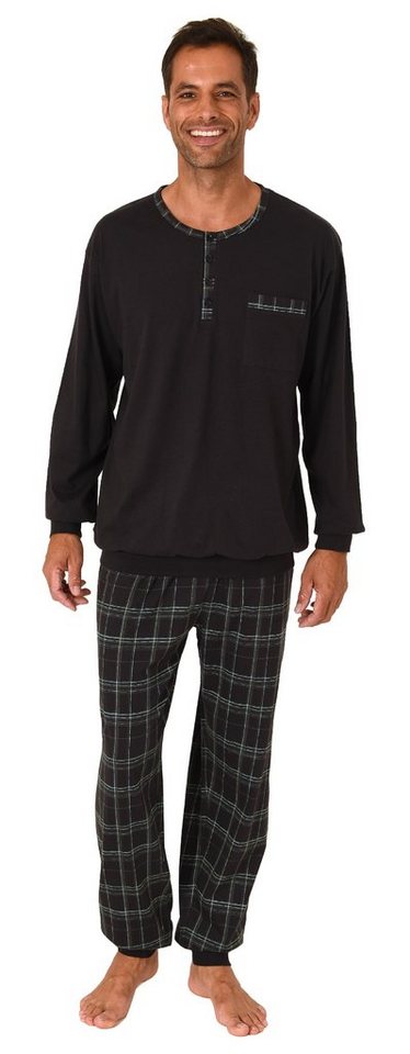 Normann Pyjama Herren Schlafanzug mit Bündchen und karierter Jersey Hose von Normann