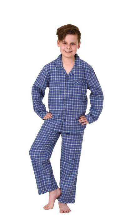 Normann Pyjama Jungen Flanell Pyjama langarm Schlafanzug in Karo Optik zum knöpfen von Normann