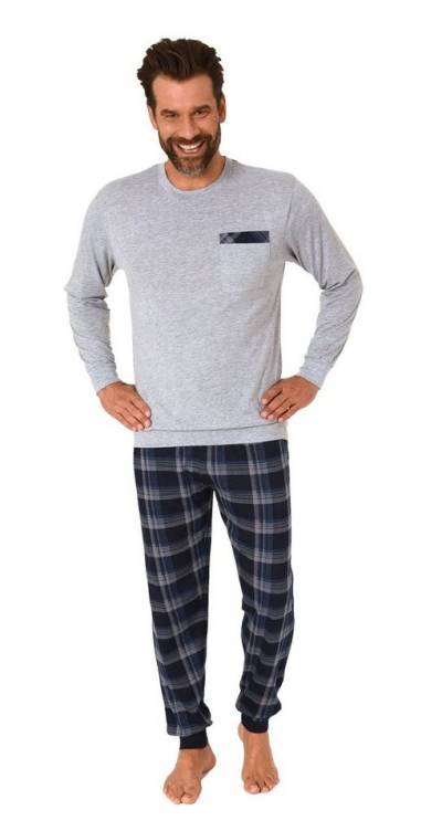 Normann Pyjama Normann Herren Pyjama lang mit Bündchen und karierter Jersey Hose von Normann