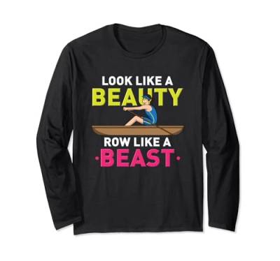 Lustiger Spruch Looks like a beauty Row Like a Beast Women Men Langarmshirt von Novelty Rowing Machine Workout Sarcastic Wife Mom
