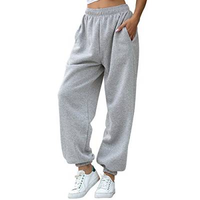 Nuofengkudu Damen Dick Warme Sporthose Laufhosen Jogginghose Gummibund Sweathose mit Taschen Stoffhose High Waist Hosen Bequeme Lockere Lässige Freizeithose Loungewear Outdoor Winter(Vlies-Weiß,L) von Nuofengkudu