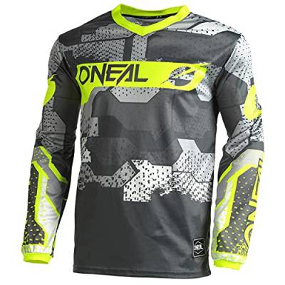 O'NEAL | Motocross-Shirt langarm | Kinder | MX MTB Mountainbike | Leichtes Material, ergonomischer Slim Fit Schnitt für perfekte Passform | Element Youth Jersey Camo V.22 | Grau Neon-Gelb | M von O'NEAL