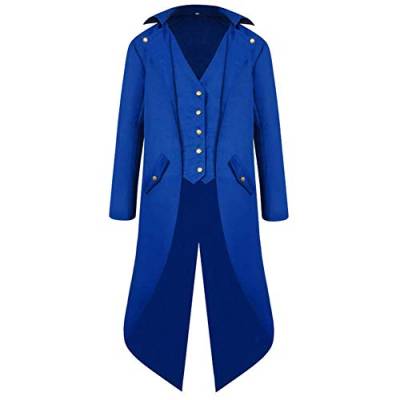 OBEEII Herren Steampunk Frack Mantel Vintage Mantel Mittelalter Gehrock Jacke Viktorianischen Karneval Kostüm Cosplay Halloween Fashing Smoking Kostüm Blau 2XL von OBEEII