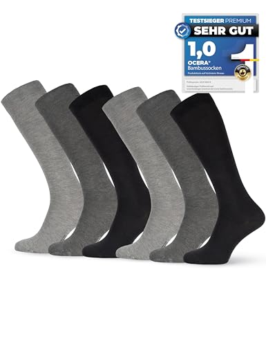 OCERA 6 Paar Bambus Kniestrümpfe (Unisex) für Damen und Herren in verschiedenen Farben - Grau-Mix 39/42 von OCERA