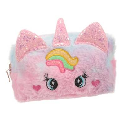 OFFSCH Kosmetiktasche für Damen, Reise-Kulturbeutel, Organizer, Einhorn-Make-up-Tasche, Einhorn-Make-up-Tasche, niedliche Prinzessinnen-Handtasche, Einhorn-Geldbörse, Plüsch-Münzgeldbörse, große von OFFSCH