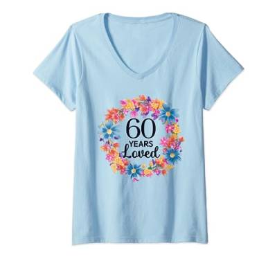 60 Jahre geliebte Blumenblume Alles Gute zum 60. Geburtstag Oma Mama T-Shirt mit V-Ausschnitt von OMG Its My Birthday Happy Birthday Shirts